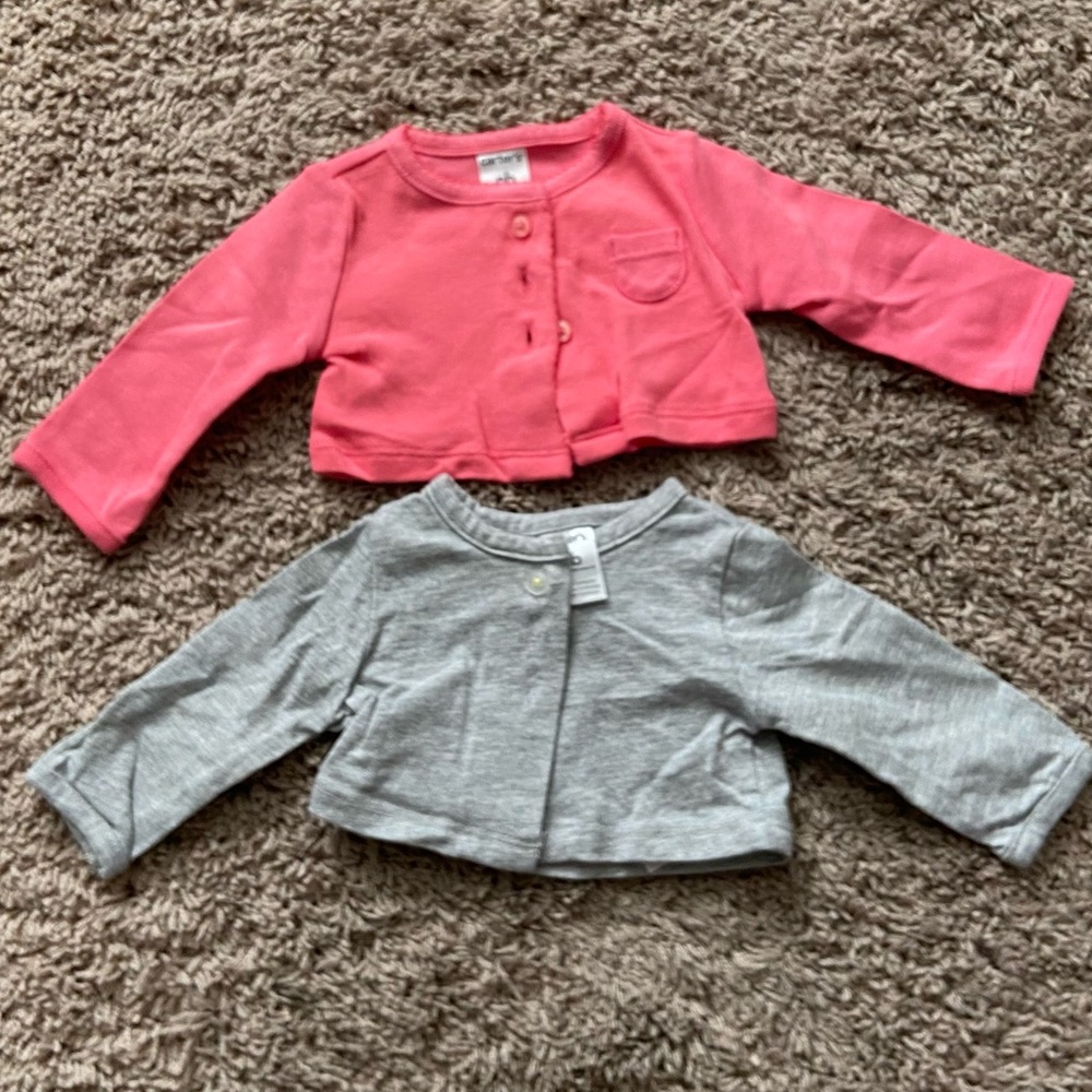 Carter’s Set of 2 Grey and Coral/Pink Long Sleeve Cardigan